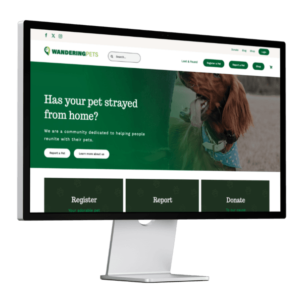 Wandering Pets is a community dedicated to helping people reunite with their pets by having a built in reporting system to find their lost pet.