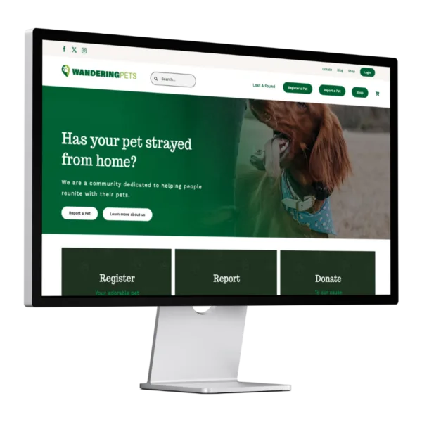 Wandering Pets is a community dedicated to helping people reunite with their pets by having a built in reporting system to find their lost pet.